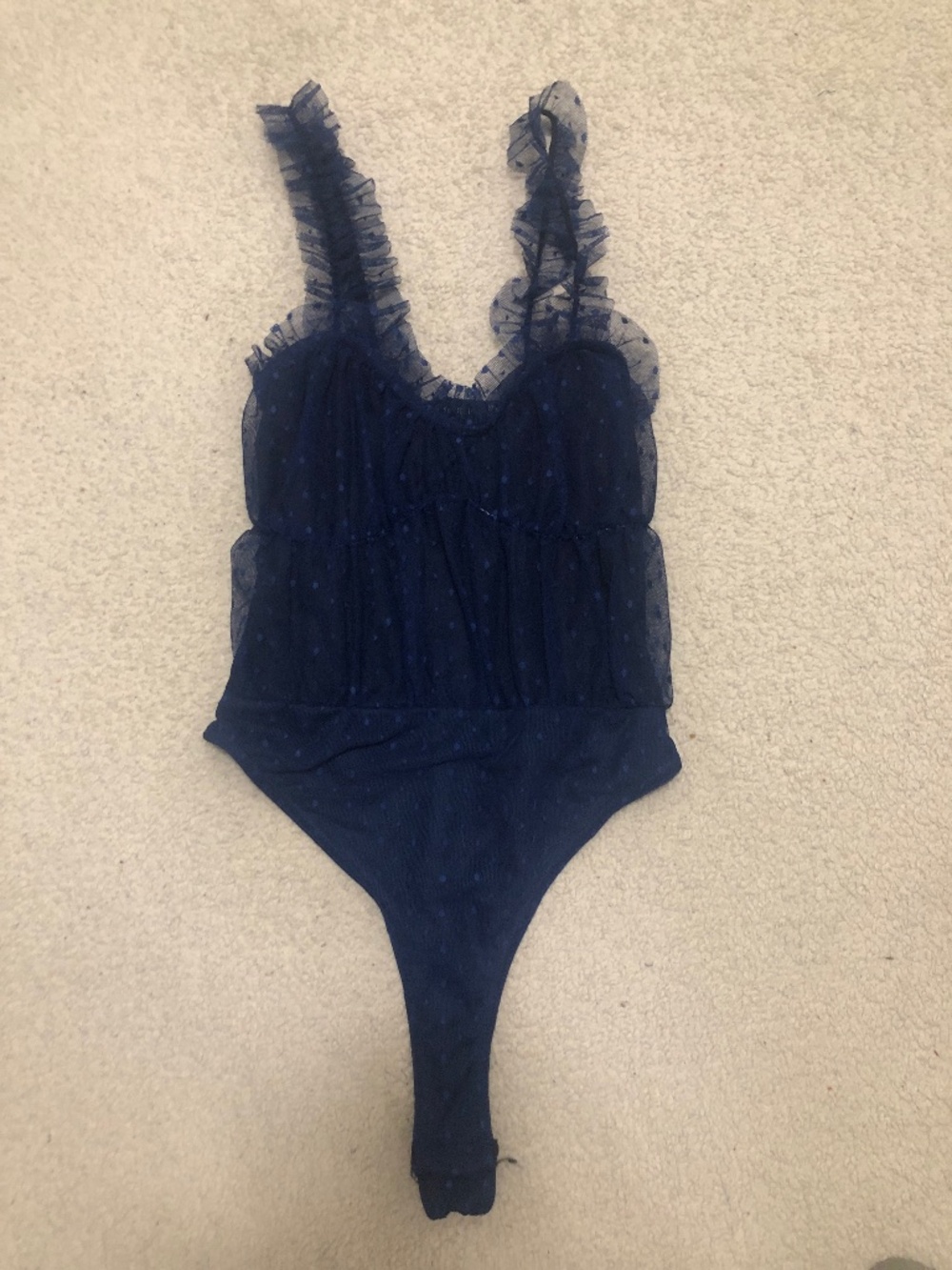 PRETTYLITTLETHING |  Mesh Frill Bodysuit 0 Blue